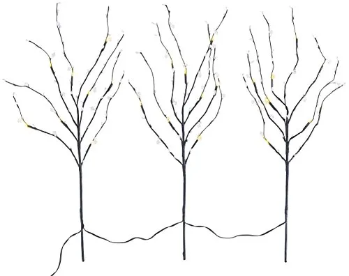 Lunartec Lichterzweig: 3 Deko-Zweige, je 48 Kunststoff-Knospen & 8 LEDs, batteriebetr., Timer (Beleuchtete Zweige für Bodenvase, Leuchtzweige für Bodenvase, Weihnachtsbeleuchtung)
