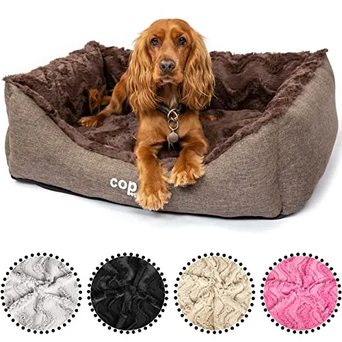 CopcoPet Hundebett Pia Orthopädisch Braun 60 x 50 cm – Kuscheliges Hundekörbchen mit Visco-Füllung – Waschbar, rutschfest, pflegeleicht, bequem & gelenkschonend – Für kleine Hunde