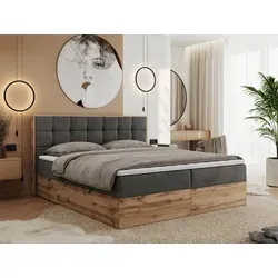 MKS MEBLE Boxspringbett 180x200 mit Bettkasten Eiche Wotan - Stilvolles Polsterbett mit 7-Zonen-Taschenfederkern-Matratzen und praktischem Stauraum. Der integrierte Federmechanismus ermöglicht einfaches Öffnen. Perfekt für erholsame Nächte!