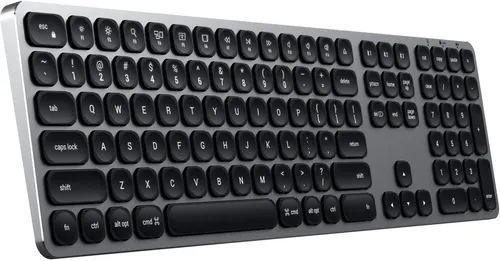 SATECHI Aluminium Bluetooth Tastatur mit Ziffernblock - Kabellose Tastatur für Mac-Geräte mit vollständigem Ziffernblock, 3-Geräte-Synchronisation und wiederaufladbarem USB-C-Anschluss für bis zu 80 Stunden Akkulaufzeit.