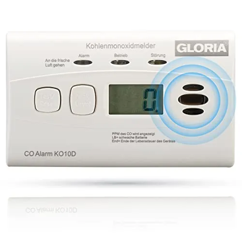 Gloria Kohlenmonoxidmelder KO10D mit 10 Jahren Garantie und fest eingebauter Lithium Batterie