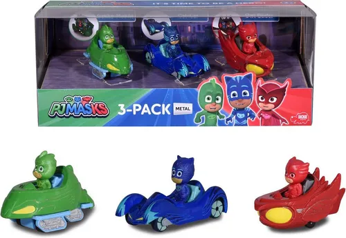 Dickie Toys PJ Masks Cars Auto Spilefiguren Set - Spielzeug-PKW mit 3 detailgetreuen Fahrzeugen: Cat-Car, Owl-Glider & Gekko-Mobile, ideal für Kinder ab 3 Jahren. Robuste Bauweise sorgt für langlebigen Spielspaß!