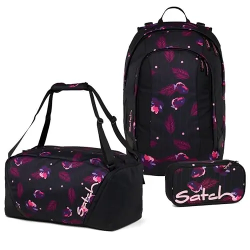 satch Air Schulrucksack Set 3tlg. (Mystic Nights) in schwarz von satch
