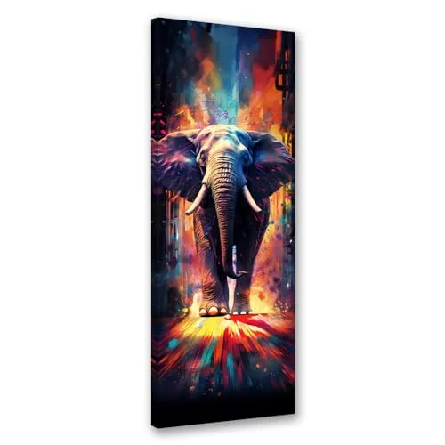 Feeby Bilder Afrika Elefant 30x90 cm 1 tlg Modern Leinwandbilder Bild auf Leinwand Kunstdruck Wand Bild Wanddeko Design Schlafzimmer Büro Flur Hotel Spa Wohnzimmer Natur Tier Straße mehrfarbig