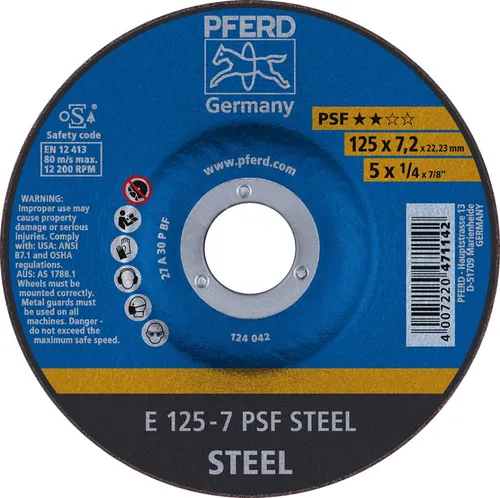 Schruppscheibe PSF STEEL für die Stahl- und Gussbearbeitung Ø x Stärke: 125 x 7,2 mm