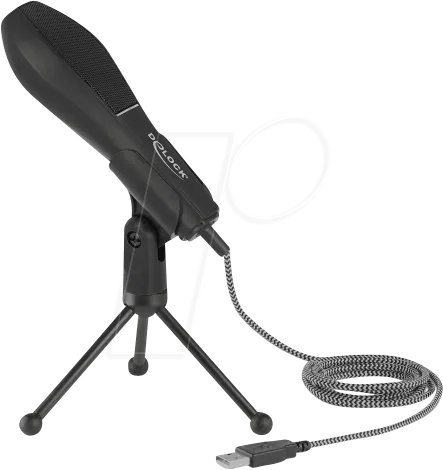 DELOCK 65939 - USB Mikrofon mit Tischständer - Professionelles USB Mikrofon mit omnidirektionaler Richtcharakteristik für hochwertige Sprach- und Gesangsübertragungen. Ideal für unterwegs dank klappbarem Tischständer.