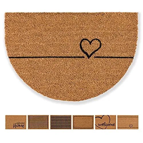 Carpido Fußmatte Kokos Herz Linien Design Halbrund – Sauberlauf 40x60 cm – Türmatte Innen Bereich – antibakterielle Kokosmatte – natürliches Material