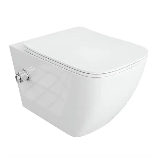 LAVITA Wand-WC Parana | Hänge Toilette | WC Sitz | WC Bidet-Funktion | Colordeckel mit Absenkautomatik & Metallscharniere | Color Spülrandlos Hängend | Colorbecken | 365x515x395 mm | Weißer Glanz