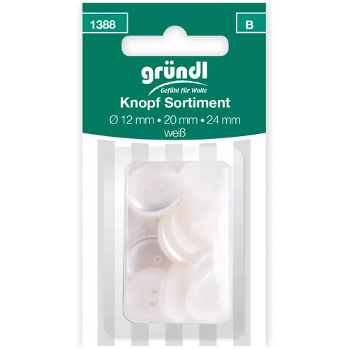 GRÜNDL | 21 Knöpfe Sortiment - Ø 12/20/24 mm - Weiß (1388) 2-Loch Knopf rund