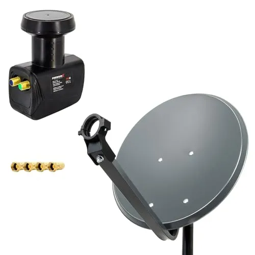 Premium X 45cm Satellitenschüssel Anthrazit mit Twin LNB - Hochwertige 45 cm SAT-Antenne mit wetterfestem LNB für 2 Teilnehmer, ideal für digitalen Empfang in 4K Ultra HD und mehr. Korrosionsgeschützt für langlebige Nutzung.