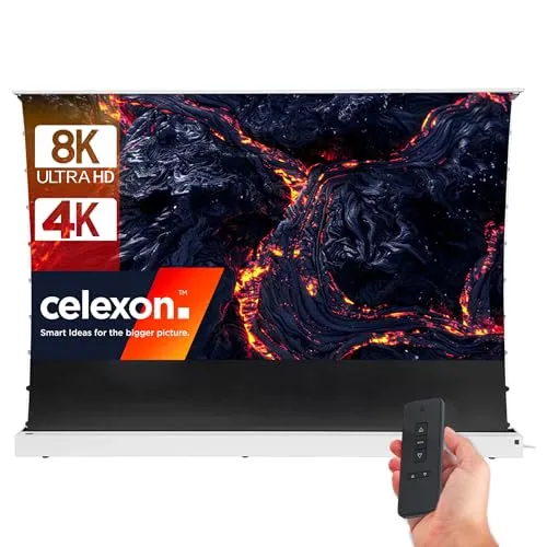 celexon HomeCinema V2.0 CLR UST-Bodenscheren-Aufroll-Motor-Hochkontrast-Möbeleinbau-Leinwand weiß 110