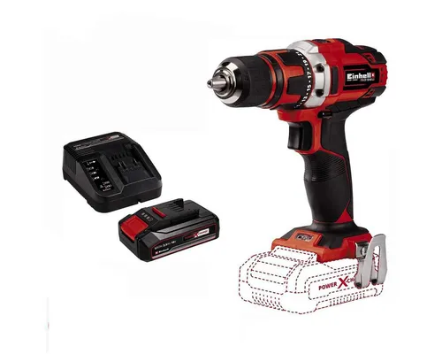 Einhell Akku-Bohrschrauber TE-CD 18/40 Li- 18 V, 40 Nm - Akkuschrauber mit 2-Gang-Getriebe für kraftvolles Bohren und Schrauben, LED-Beleuchtung und ergonomischem Design für maximalen Komfort.