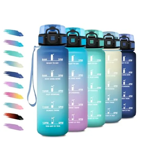 Trinkflasche 500ml, Wasserflasche Kohlensäure Geeignet, Sport Trinkflasche mit Zeitmarkierung, Auslaufsicher Wasserflasche mit filter, Einhandöffnung, Perfekt für Camping, Kinder, Büro, Laufen