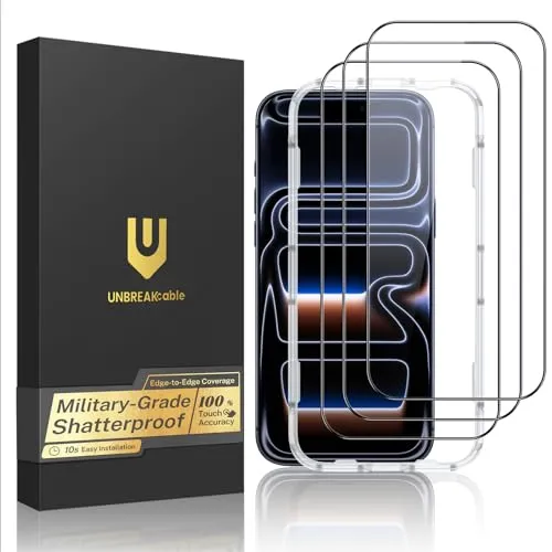 Produktbild UNBREAKcable Panzer Schutz Glas für iPhone 17 Pro, 3 Stück Härtegrad 9H Bruchsicheres Schutzfolie [99,99% HD-Klarheit] [Einfache Montage] [Hüllenfreundlich] [Blasenfrei] für Apple 17 Pro - 6,3 Zoll