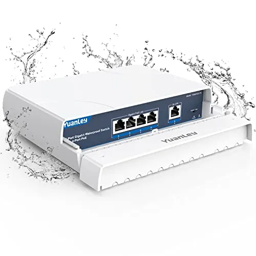 YuanLey 4-Port PoE Switch Gigabit Wasserdichter Outdoor Ethernet Unmanaged Netzwerk Switch mit VLAN Funktion, 78W Built-in Power, IEEE802.3af/at Support und Plug & Play, Außeneinsatz