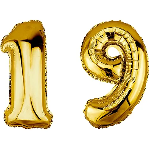 DekoRex Folienballon Gold 80cm Geburtstag Jubiläum Hochzeit Deko (Zahl 19)