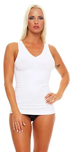 cocain 2 Damen Form Unterhemden Weiss - Sanft formende Shapewear für Gr. 48-50 - Formende Tops für Damen, ideal für Sport und Freizeit, mit perfekten Stützzonen im Brustbereich und nahtlosem Design für maximalen Komfort.
