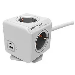 Allocacoc Steckdosenwürfel 10435 mit USB-Anschlüssen - Sonstige Elektroinstallationsartikel mit 4 Steckdosen, 1 USB-A und 1 USB-C Anschluss. Ideal für flexibles Laden und Anschließen mehrerer Geräte, 1,5 m Kabellänge.
