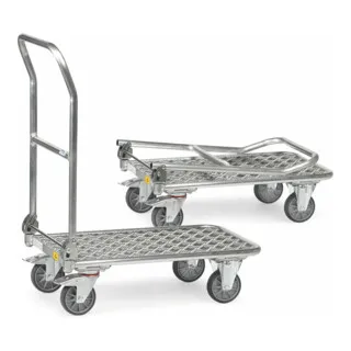 FETRA ESD-Klappwagen 91134 -ALU- - Transportroller mit elektrisch leitfähiger Ausführung, klappbarem Schiebebügel und robuster Aluplattform. Ideal für sichere Materialtransporte in ESD-geschützten Bereichen.