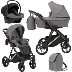 Kinderwagen LAZZIO PREMIUM Sportwagen Babywagen Babyschale Komplettset Kinder Wagen Autositz Set 3 in 1 (LAZ-10, Rahmenfarbe: Kupfer)