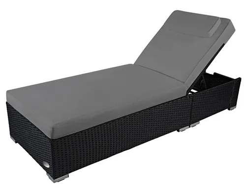 RS Trade Sonnenliege Palermo Schwarz/Grau - Verstellbare Outdoor Liege mit breiter Liegefläche - Liegen - Extra breite Liegefläche (70 cm) und bis 160 kg belastbar. Ideal für Garten, Sauna oder Camping. Wetterfestes Poly-Rattan und verstellbare Rückenlehne für optimalen Komfort.