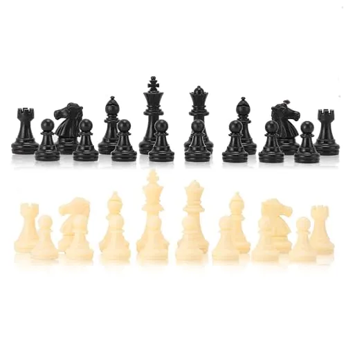 Schachspiel Schachfigur Kunststoff,Tbest 32 Stück/Set Schachfiguren ohne Brett, Weiß & Schwarz Schachfiguren mit Filzgleiter (Gr. M 64mm/2.51in)