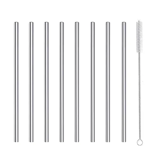 Kurze Strohhalme Edelstahl wiederverwendbar Metall Strohhalm Cocktail Kleine Mini Kurz Trinkhalme für Cocktails Party Zubehör Straws mit Bürste, Silber 8 Stück