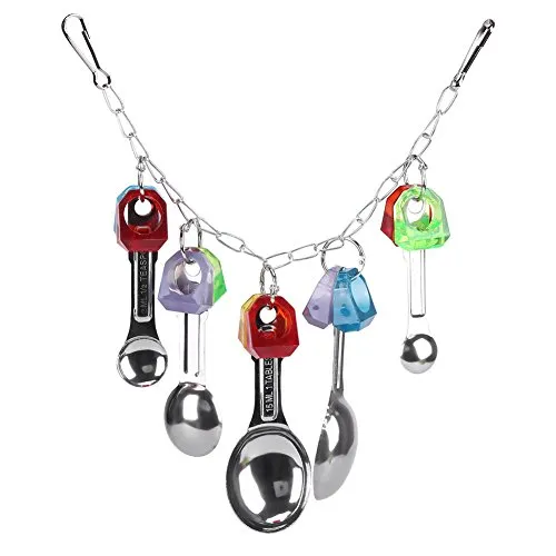 Vögel Kauen Spielzeug mit Metall Löffel Bunte Hängende Käfig Zubehör für Papageien Sittich Cockatiel Conure