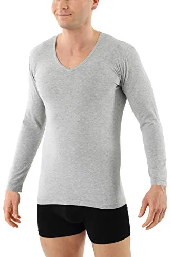 ALBERT KREUZ Herren Langarm-Unterhemd Bio-Baumwolle mit Elastan V-Ausschnitt grau 06/L