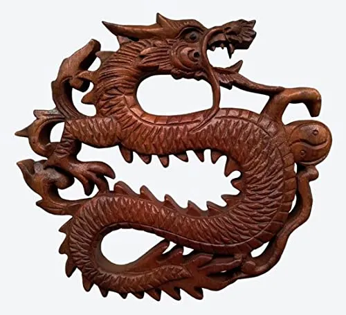 Wogeka Drachen Relief - Handgefertigte Holzschnitzerei zur Wanddekoration - KUNST: Ein einzigartiges Wandrelief aus Holz, ideal für kreative Wohnräume. Perfekt als Geschenk für jeden Anlass oder zur Verschönerung von Wohnzimmer, Büro und Gastronomie. Jedes Stück ist ein handgefertigtes Unikat.