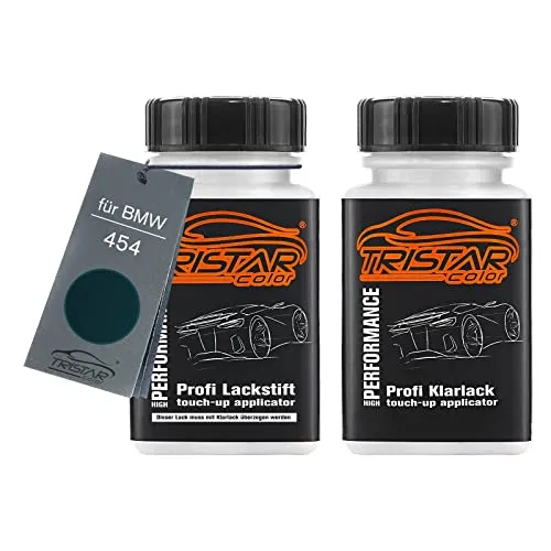 Produktbild TRISTARcolor Autolack Lackstift Set für BMW 454 Tannengrün Metallic Basislack Klarlack je 50ml