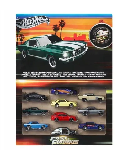 Hot Wheels Fast & Furious Silver Series 10 Pack Diecast Cars Set JMH16 Mattel