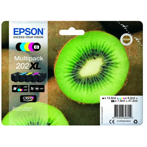 Epson 202XL Claria Premium Multipack (M, BK, C, PBK, Y) - Druckerpatrone für brillante Farben und gestochen scharfe Texte, ideal für hochwertige Druckergebnisse in Büro und Zuhause.