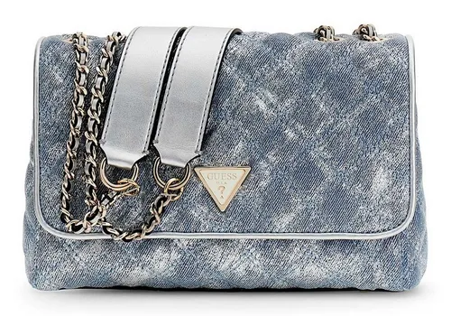 Guess Umhängetasche 2 Compartment Convertible Flap blau - Stylische Umhängetasche mit 2 Fächern, verstellbarem Schulterriemen und schickem Metallic Denim-Design – ideal für den Alltag.