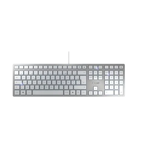 Cherry KC 6000 Slim - Elegante Silberne Tastatur - Tastatur mit USB-Anschluss und CHERRY SX-Tastenschaltern, ideal für komfortables Tippen im Büro oder Zuhause.