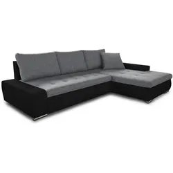 Ecksofa mit Schlaffunktion Faris - Stilvolles Big Sofa in Schwarz/Grau - Sofa mit Schlaffunktion und Bettkasten, ideal für kleine Räume. Ausziehbares System für eine großzügige Schlaffläche von 216x140 cm.