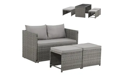 SVITA ATHINA Sitzgruppe - Wetterfeste Polyrattan Gartenmöbel für bis zu 4 Personen - Loungemöbel & Sitzgruppen, 4-teiliges Set mit wetterbeständigen Materialien, ideal für Balkon und Garten, inklusive Kissen für zusätzlichen Komfort.