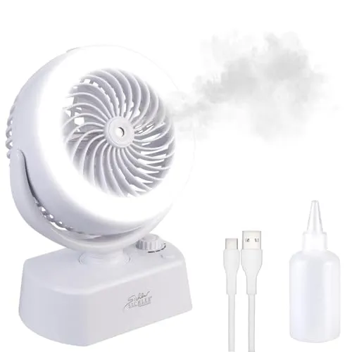Sichler Haushaltsgeräte Kühler: Akku-Tisch-Ventilator & Vernebler, Oszilation, LED-Ring, 1.200mAh (Ventilator mit Oszillation, Campingventilator, Tischleuchte Batterie)