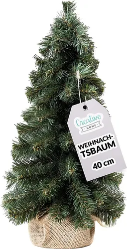 Creative Home Künstlicher Weihnachtsbaum 40 cm - Künstlicher Weihnachtsbaum in Kegelform, ideal für Tisch und Büro. Realistisches Design mit dichten Zweigen und stabiler Basis aus Jute – perfekt für festliche Stimmung und langlebige Dekoration.