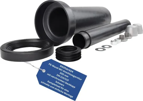 BADfabrik24 PE-Wand-WC-AnschlussgarniturG 300 mm, 110/110, verchromte Deckkappen