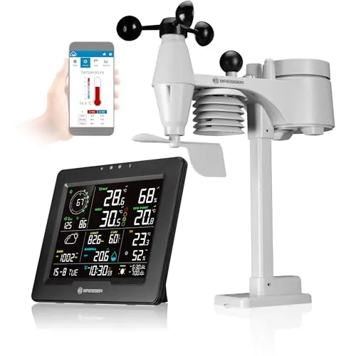 BRESSER 8-in-1-WLAN Profi-Wetterstation - Wetterstationen mit Farbdisplay, Mondphasen und präziser Wettervorhersage für umfassende Wetteranalysen zu Hause.