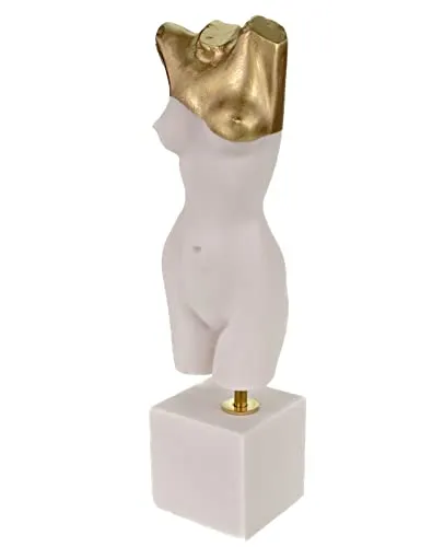 Kremers Schatzkiste Alabaster Akt Frauentorso Hingabe Skulptur 24 cm Kunst Art Liebe Figurine weiß/Gold