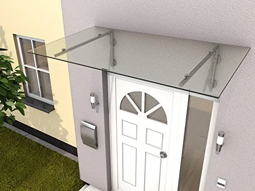 Edelstahlvordach Vordach Echtglas Haustürdach HD/L 160x90 klar VSG 857400015