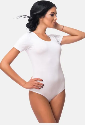 Evoni Damenbody | Kurzarm Bodysuit mit Rundhals in Weiß in weiß von Evoni