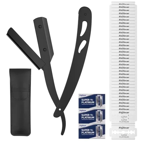 Dalephoric Rasiermesser Herren, Rasiermesser Set mit 60 Rasierklingen, Etui und Lederetui, Rasier Messer Wechselklinge, Barber Bartmesser, Straight Razor, Barber Rasierer, Präzise Rasur (Schwarz)