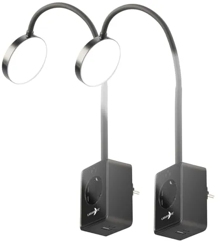 Lunartec Steckdosenlampen: 2er-Set Dimmbare CCT-LED-Steckerleuchten mit Steckdose, schwarz (Steckdosenlampe LED, Steckdosenleuchte mit USB-Port, iPhone Ladekabel)