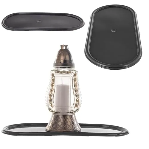 KADAX Plastikunterlage für Grablicht, Ovales Tablett für Grab, Kunststoff Untersatz für Grabblumen und Kerzen, Tafelplatte, Schutz für Grab (Anthrazit, 43.5 cm)