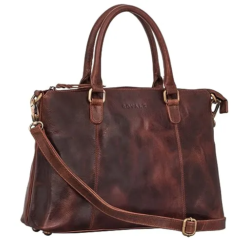 ROYALZ 'Payton' Elegante Lederhandtasche Damen Echtleder Klein Vintage Henkeltasche Ledertasche Frauen, Farbe:Roma Cognac Braun