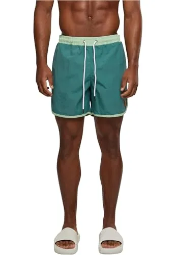 URBAN CLASSICS Herren Retro Swimshorts S - Stylische Badeshorts in paleleaf/vintageregreen, ideal für den Strand oder Pool. Aus 100% Polyamid, maschinenwaschbar bei 30°C, bieten sie Komfort und Langlebigkeit.