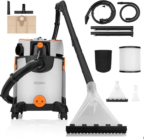 ZEEGMA ZONDER WASH – 1400W Nass- und Trockensauger - Waschsauger mit 4L Wassertank und HEPA-Filter, ideal für Teppiche und Polster, bietet schnelle Wasserextraktion und eine Reichweite von 13m für müheloses Reinigen.